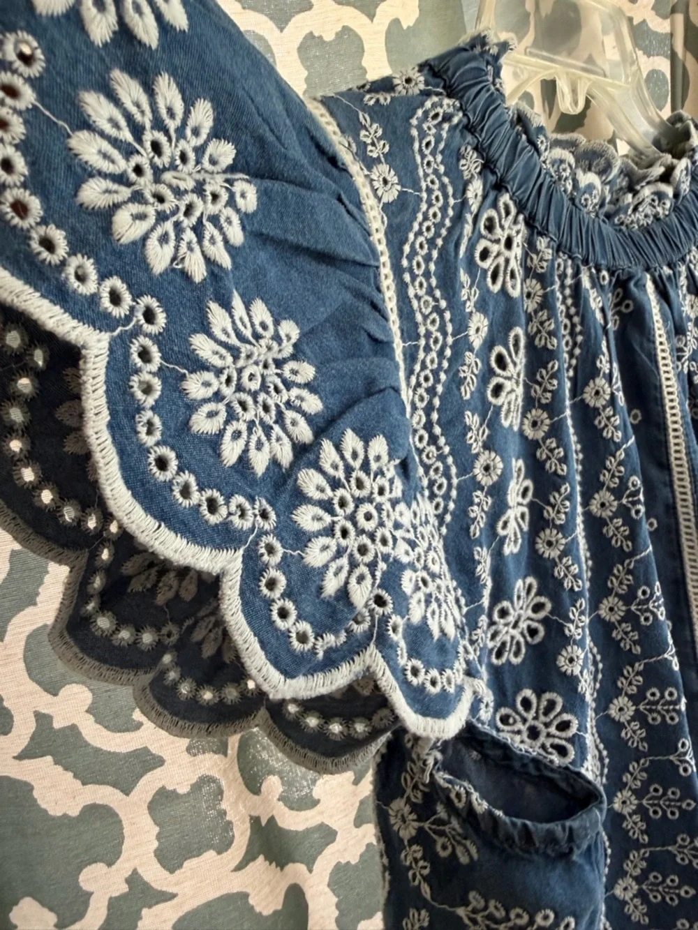 Jennifer & Grace Embroidered Indigo Peasant Blouse NEW WITH TAGS - Picture 2 of 7